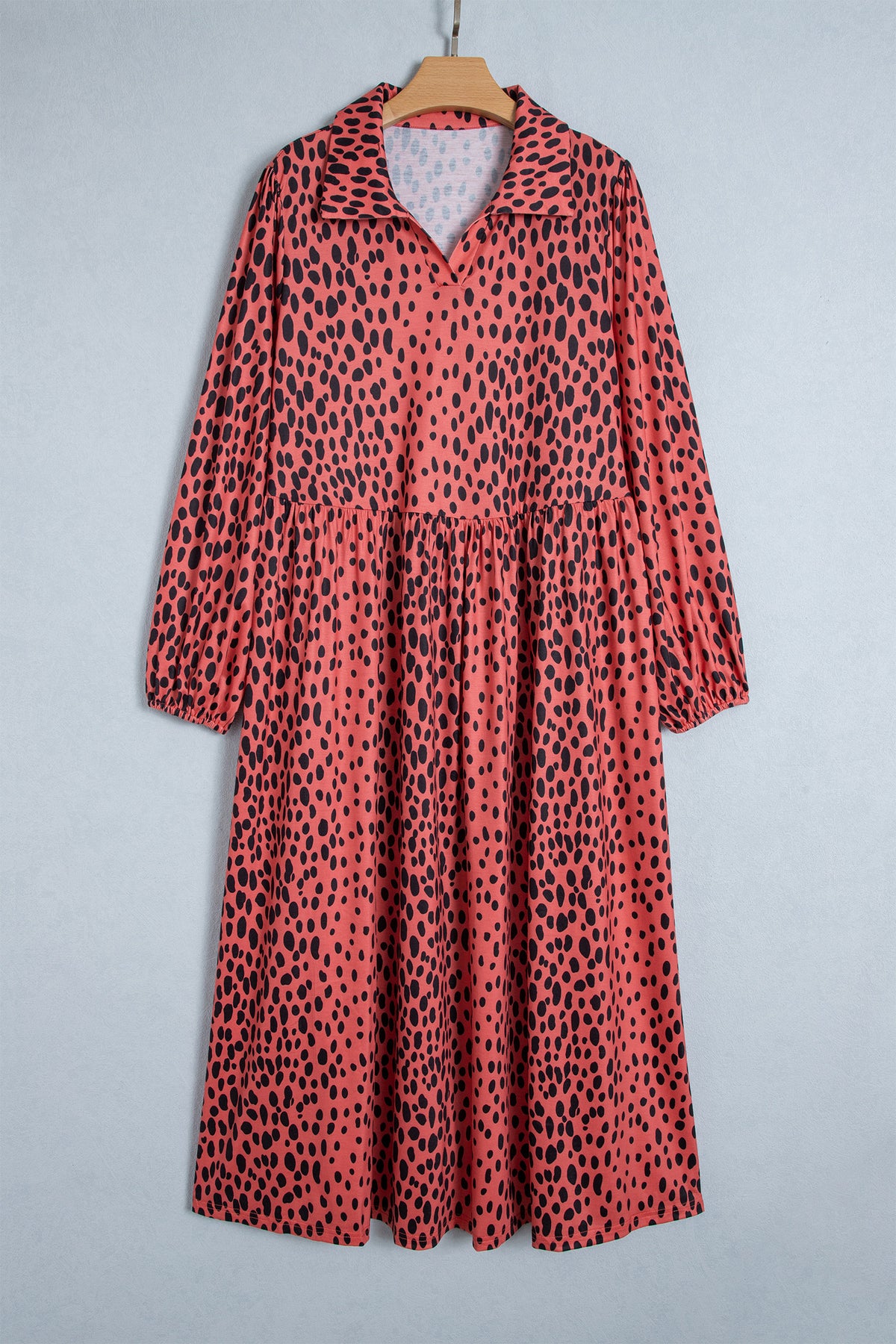 Red Leopard Print Long Sleeve V Neck Plus Size Midi Dress-TOPS / DRESSES-[Adult]-[Female]-2022 Online Blue Zone Planet
