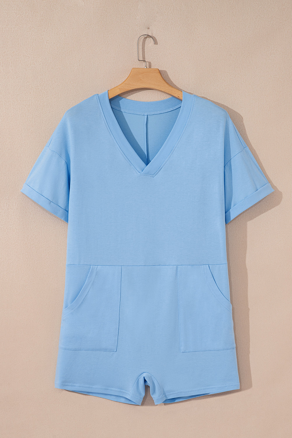 Grass Green Loose Half Sleeve V Neck Knit Romper-Bottoms/Jumpsuits & Rompers-[Adult]-[Female]-2022 Online Blue Zone Planet