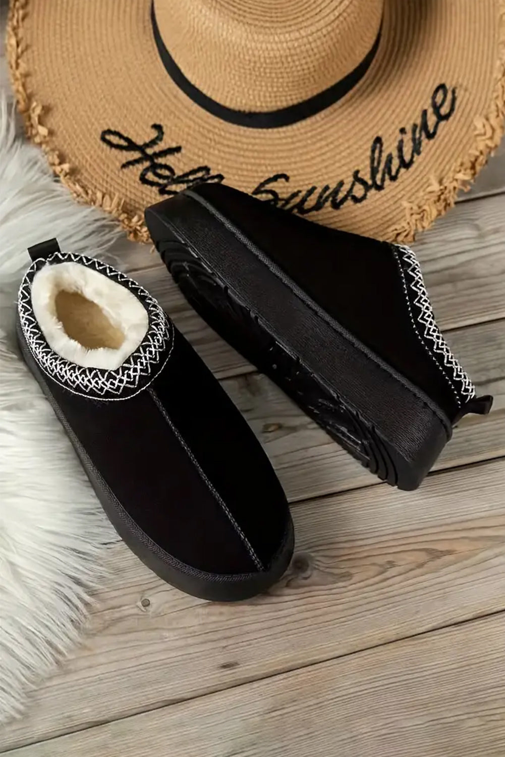 Black Suede Contrast Print Round Toe Slippers-Slides Shoes + Flip Flops-[Adult]-[Female]-2022 Online Blue Zone Planet