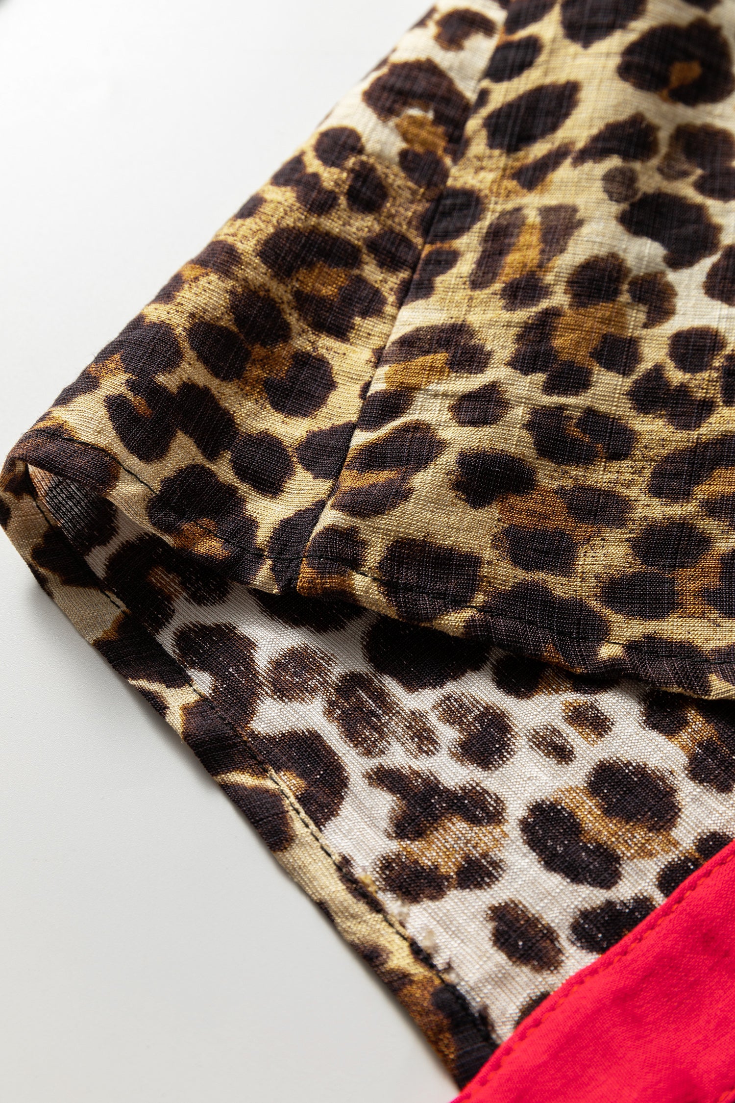 Brown Fierce Leopard Allure Contrast Ruffle Trim V Neck Shirt-Tops/Blouses & Shirts-[Adult]-[Female]-2022 Online Blue Zone Planet