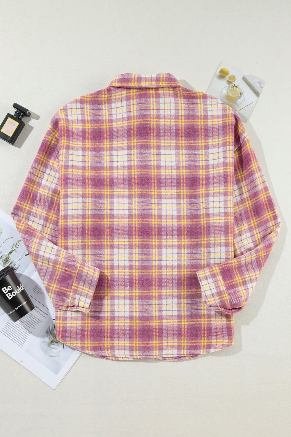 Blue Zone Planet | Plaid Collared Neck Long Sleeve Shacket-TOPS / DRESSES-[Adult]-[Female]-2022 Online Blue Zone Planet