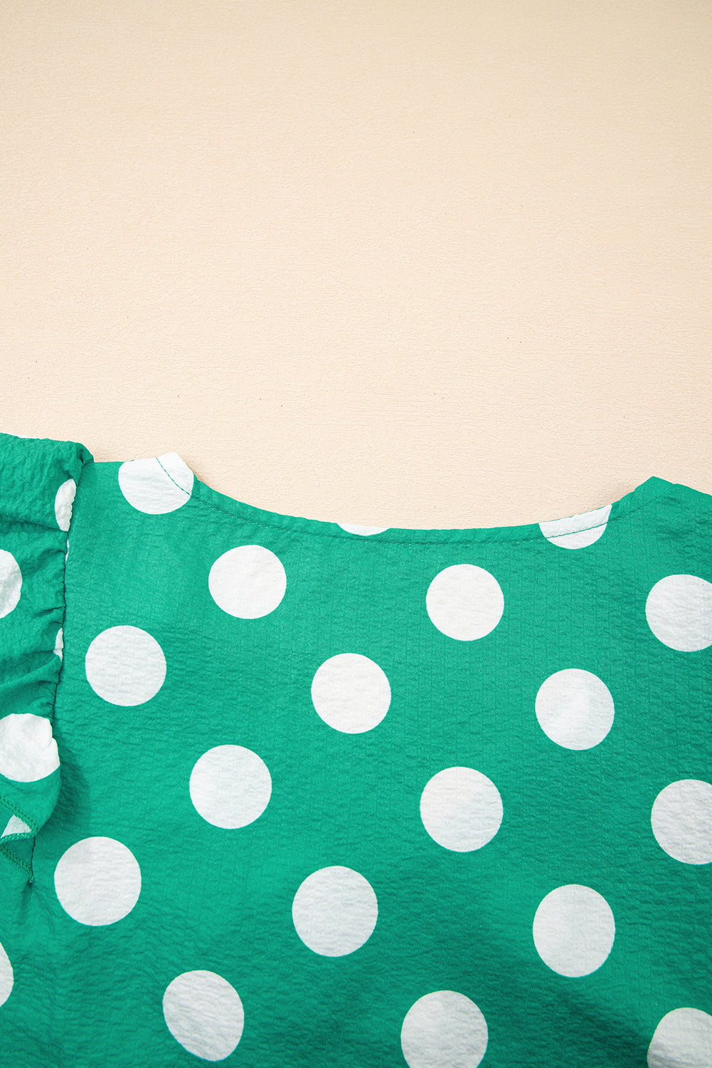 Green Polka Dot Print Ruffled Sleeve V Neck Blouse-Tops/Blouses & Shirts-[Adult]-[Female]-2022 Online Blue Zone Planet