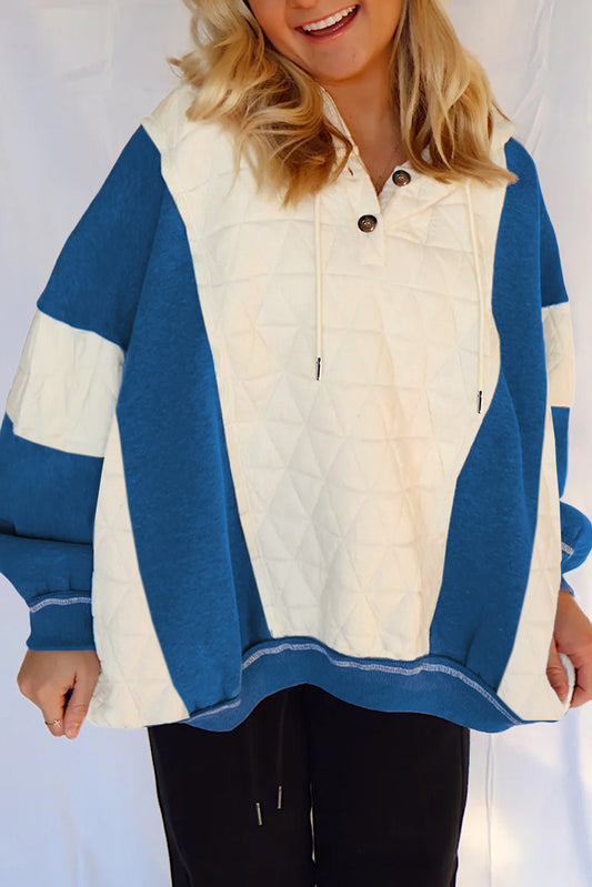White Quilted Fleece Color Block Patchwork Oversize Hoodie-Tops / Dresses-[Adult]-[Female]-White-S-2022 Online Blue Zone Planet
