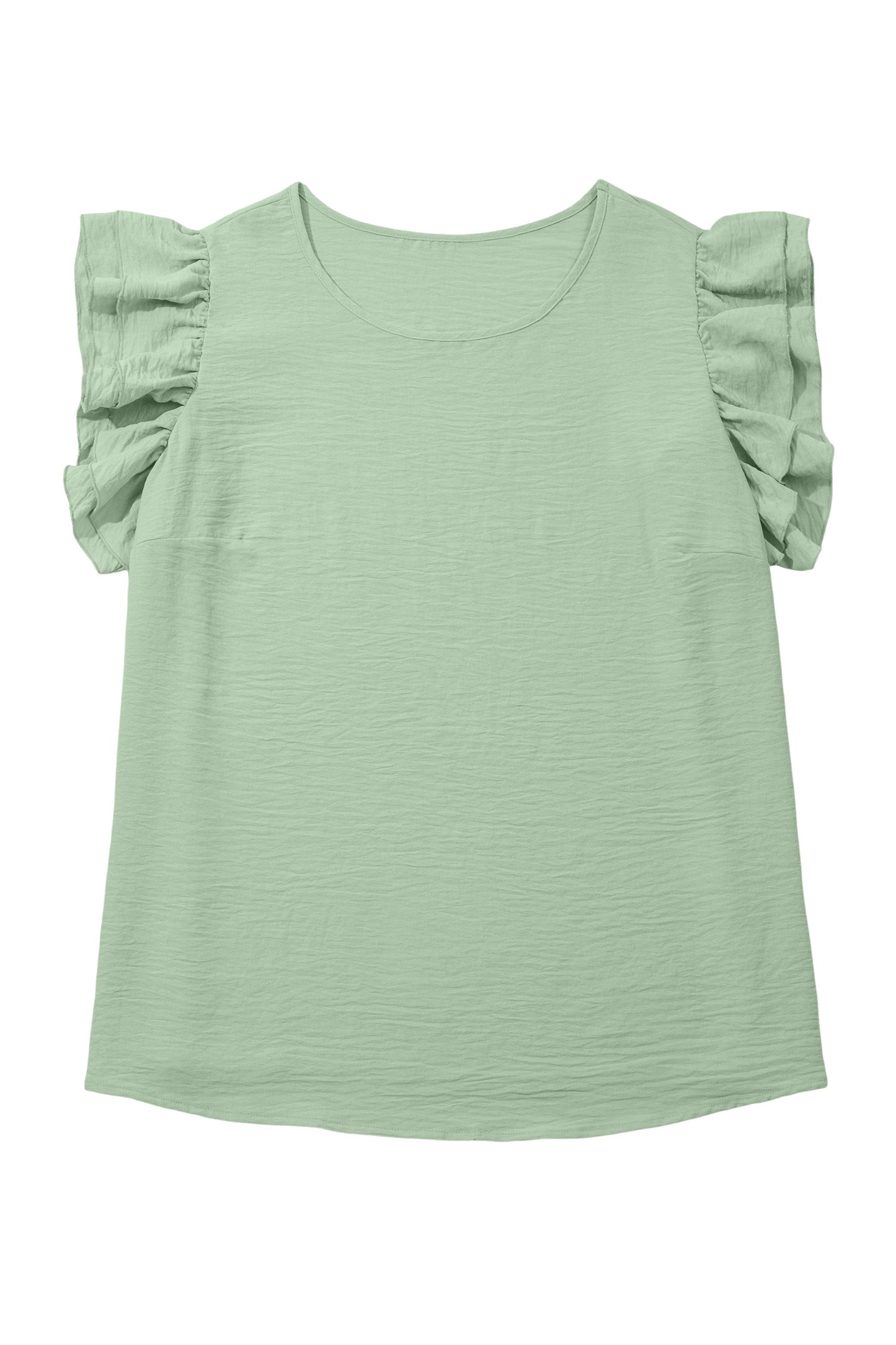 Clearly Aqua Plus Size Crew Neck Ruffle Sleeve Top-Plus Size/Plus Size Tops/Plus Size Tops & Tees-[Adult]-[Female]-2022 Online Blue Zone Planet