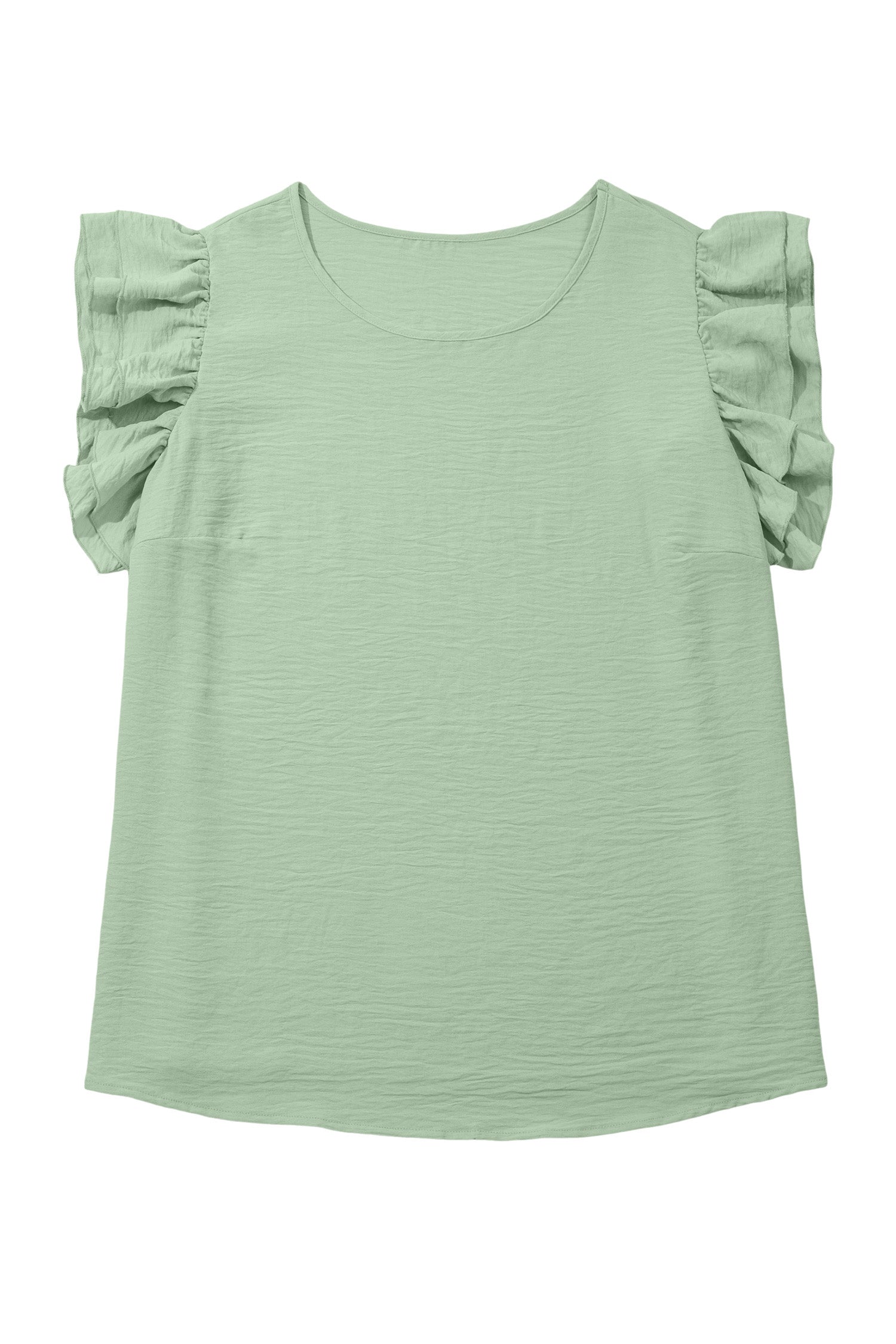 Clearly Aqua Plus Size Crew Neck Ruffle Sleeve Top-Plus Size/Plus Size Tops/Plus Size Tops & Tees-[Adult]-[Female]-2022 Online Blue Zone Planet