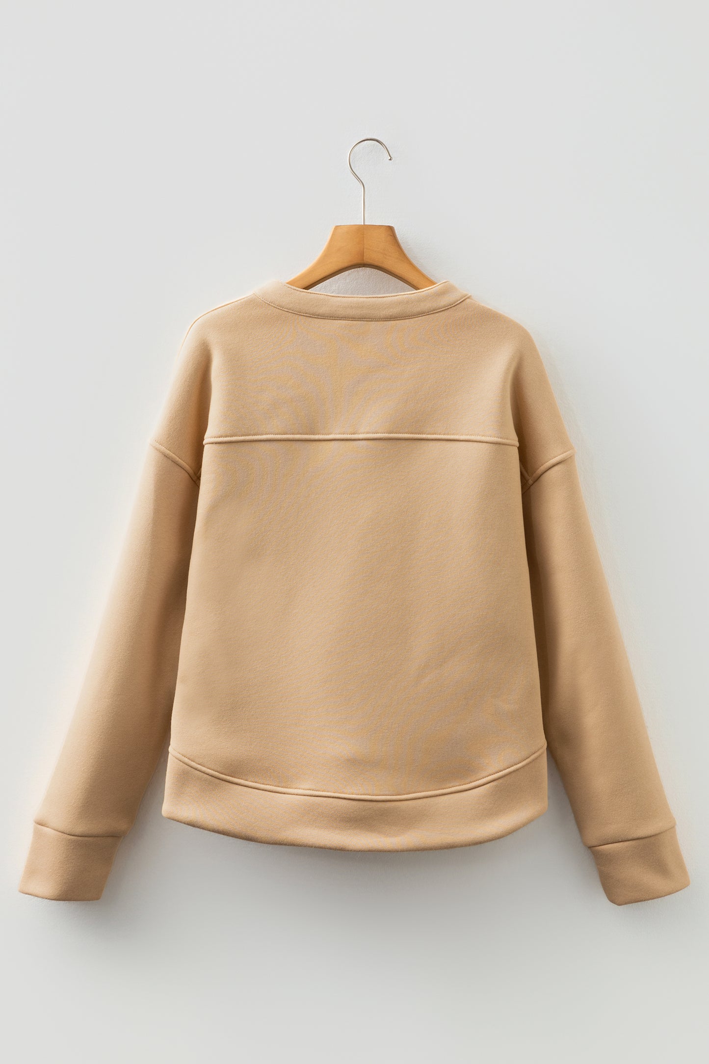 Light French Beige Grommet Detail V Neck Sweatshirt-Tops/Sweatshirts & Hoodies-[Adult]-[Female]-2022 Online Blue Zone Planet