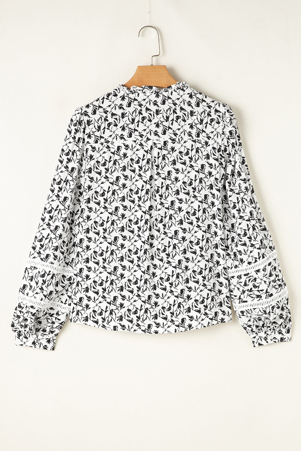 Black Printed Lace Detail Floral Puff Sleeve Fall Shirt-Tops/Blouses & Shirts-[Adult]-[Female]-2022 Online Blue Zone Planet