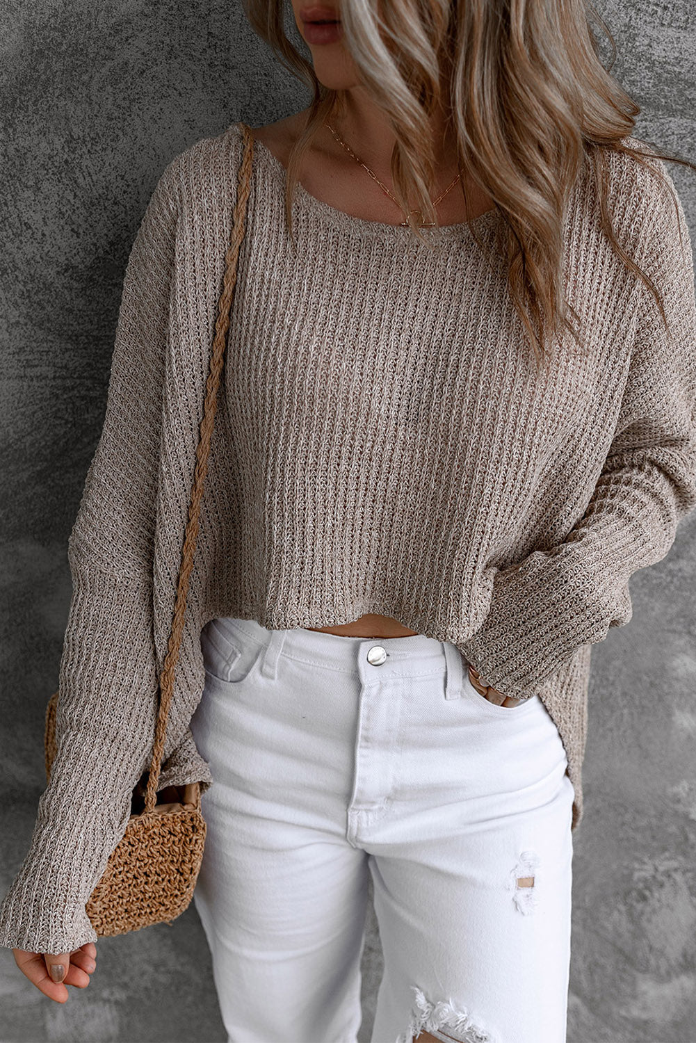 Gray Slouchy Dolman Sleeve High Low Sweater-TOPS / DRESSES-[Adult]-[Female]-2022 Online Blue Zone Planet