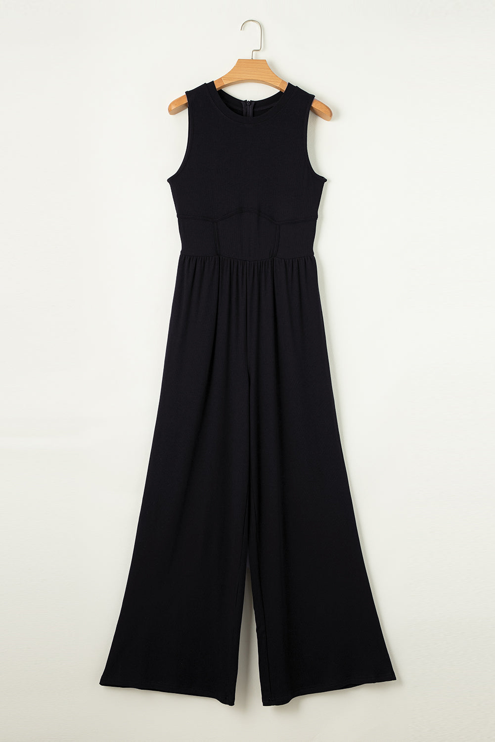 Black Cinched Waist Sleeveless Wide Leg Jumpsuit Blue Zone Planet