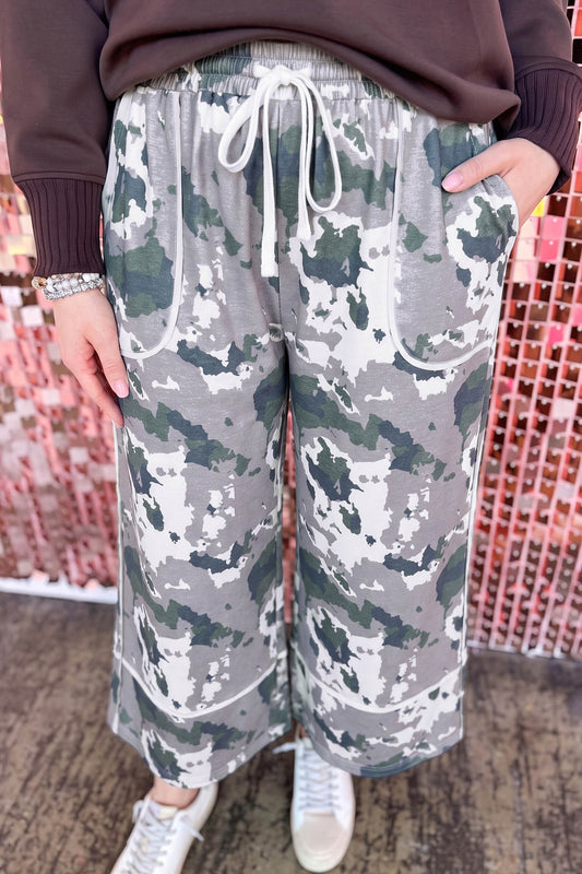 Brown Camo Drawstring Waist Patch Pocket Plus Size Pants-Plus Size/Plus Size Bottoms-[Adult]-[Female]-Brown-1X-2022 Online Blue Zone Planet
