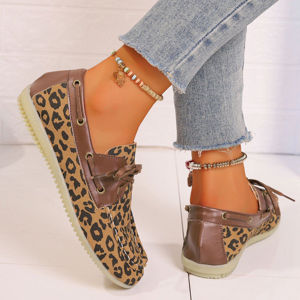 Lace Up Leopard Slip-Ons-BOOTS-[Adult]-[Female]-2022 Online Blue Zone Planet