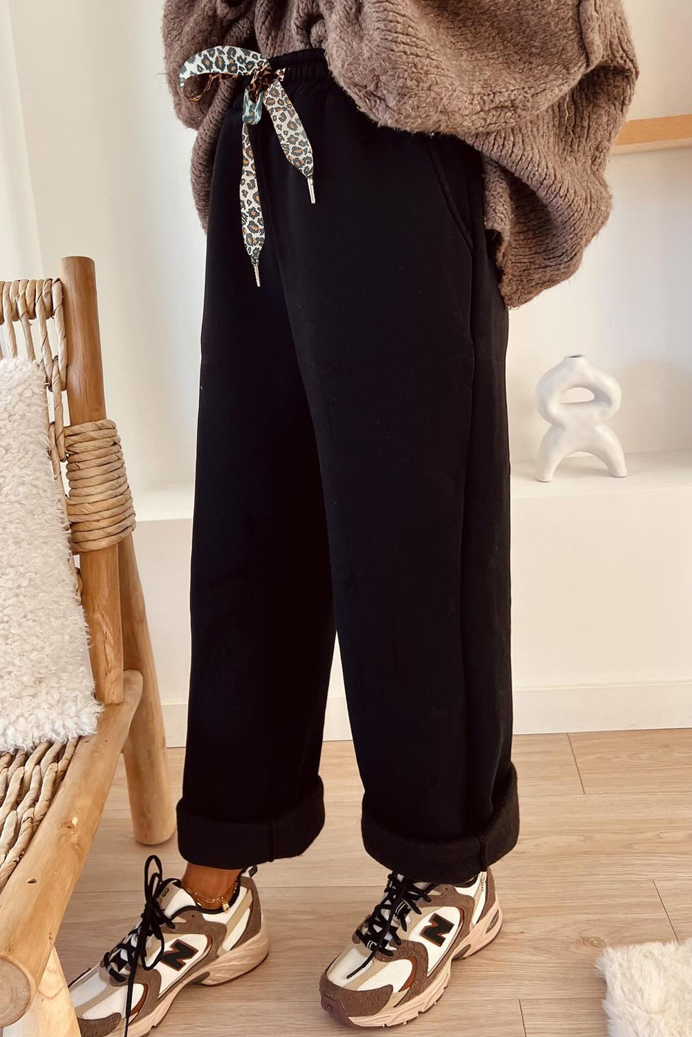 Coffee Fleece Lined Leopard Drawstring Elastic Waist Solid Pants-Bottoms/Pants & Culotte-[Adult]-[Female]-2022 Online Blue Zone Planet