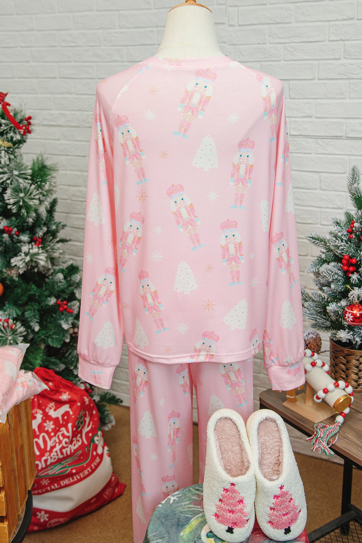 Pink Christmas Tree Nutcracker Print 2pcs Lounge Pant Set-Loungewear & Sleepwear/Loungewear-[Adult]-[Female]-2022 Online Blue Zone Planet
