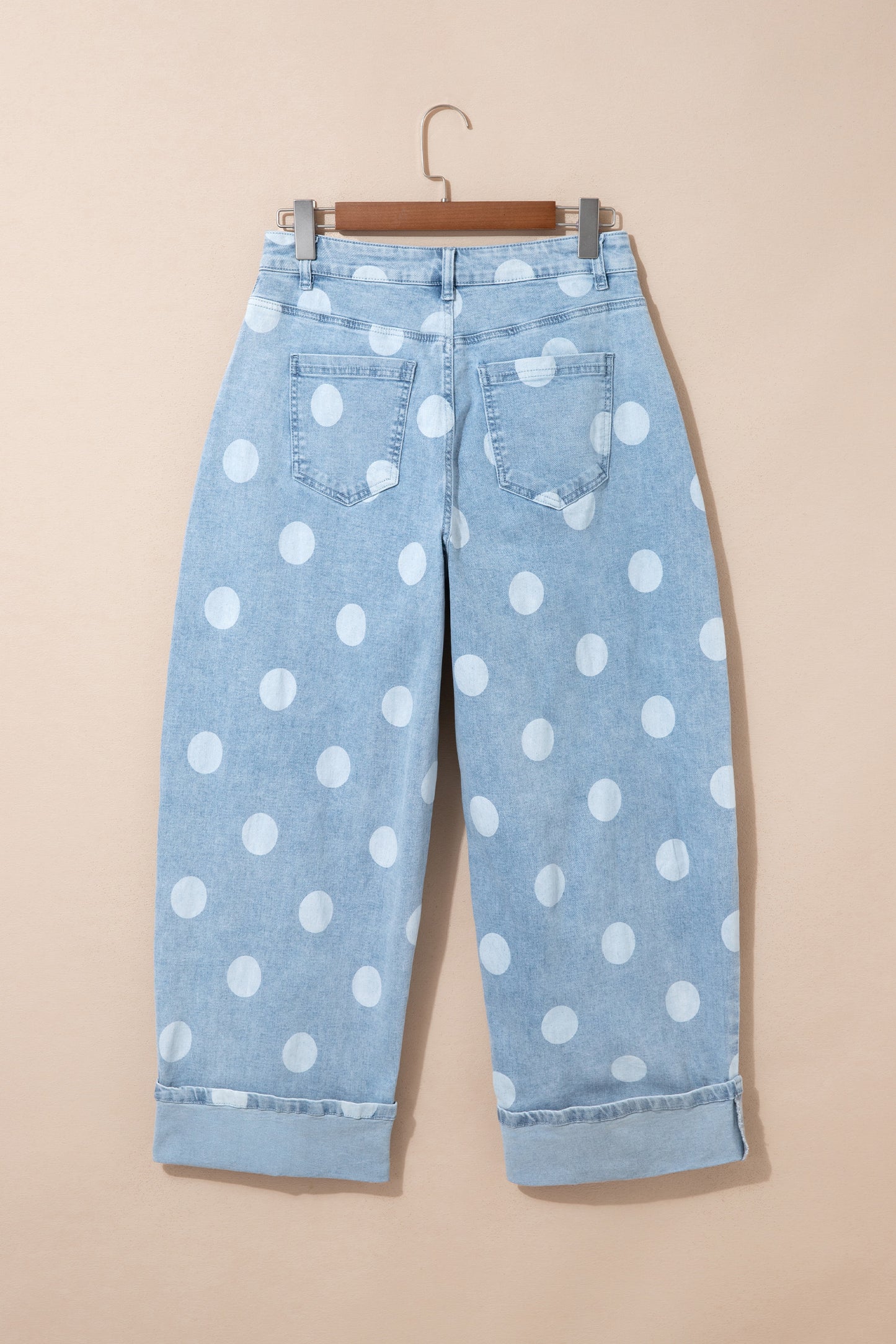 Sky Blue Polka Dot Ankle-Length Metal Button Casual Jeans-Bottoms/Jeans-[Adult]-[Female]-2022 Online Blue Zone Planet