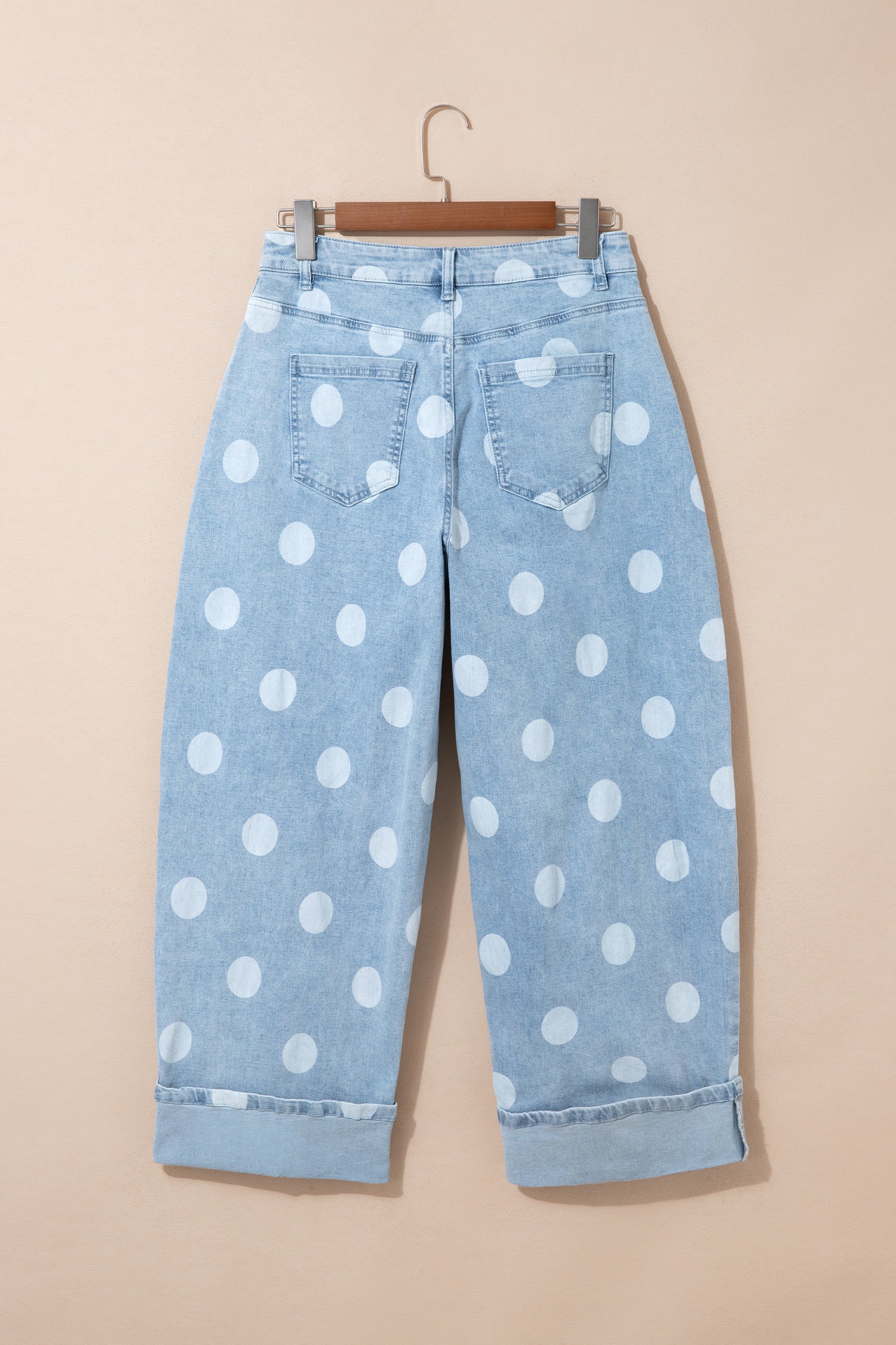 Sky Blue Polka Dot Ankle-Length Metal Button Casual Jeans-Bottoms/Jeans-[Adult]-[Female]-2022 Online Blue Zone Planet
