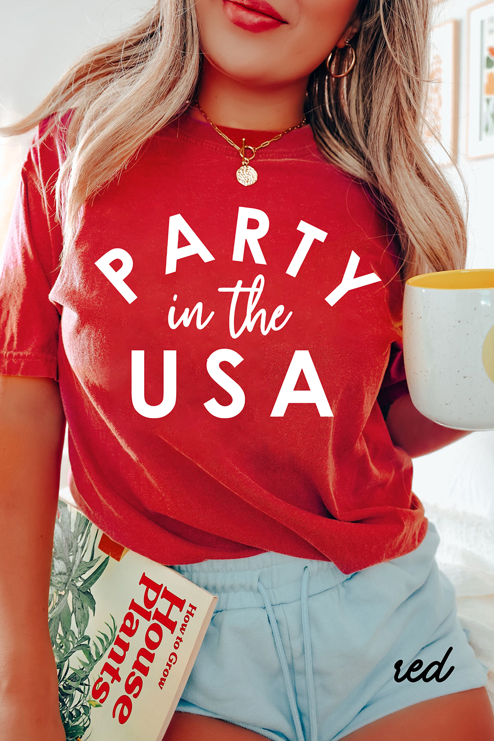 Red PARTY in the USA Printed Independence Day T Shirt-Graphic Tees-[Adult]-[Female]-2022 Online Blue Zone Planet