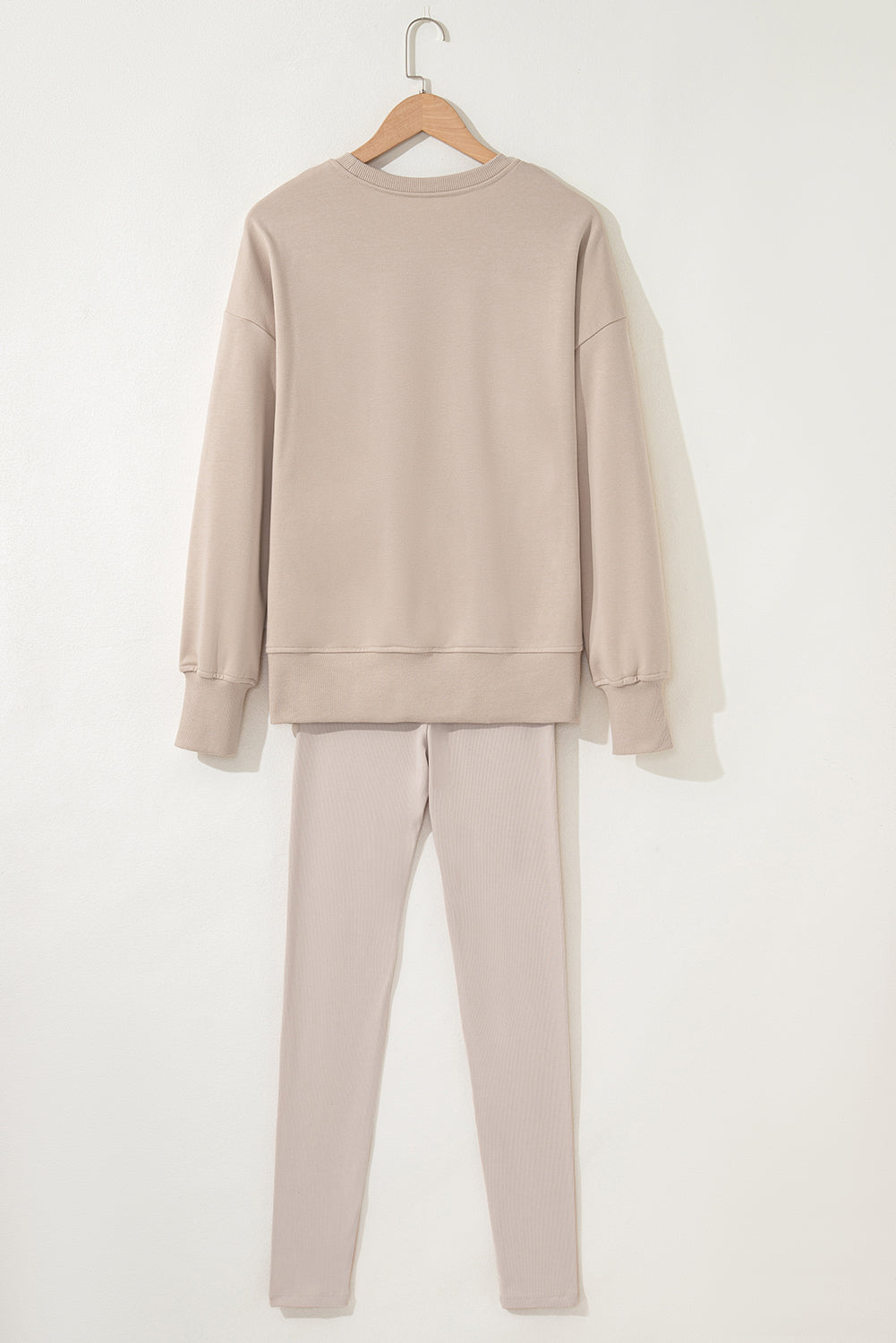 Jet Stream Solid Color Oversize Slit Sweatshirt Ribbed Leggings 2pcs Set-Two Piece Sets/Pant Sets-[Adult]-[Female]-2022 Online Blue Zone Planet