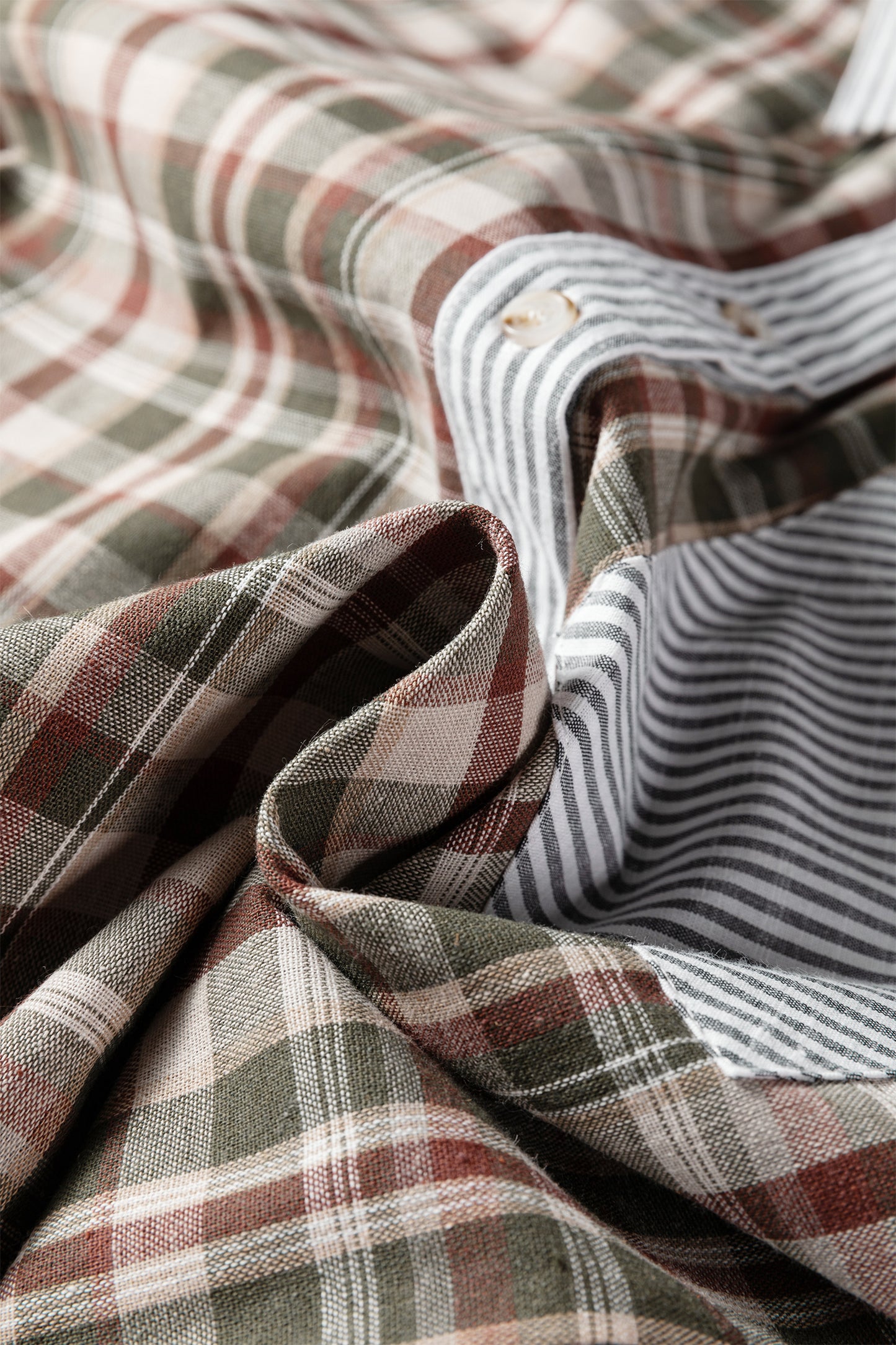 Brown Plaid Print Striped Patchwork Single Chest Pocket Buttoned Shirt-Tops/Blouses & Shirts-[Adult]-[Female]-2022 Online Blue Zone Planet