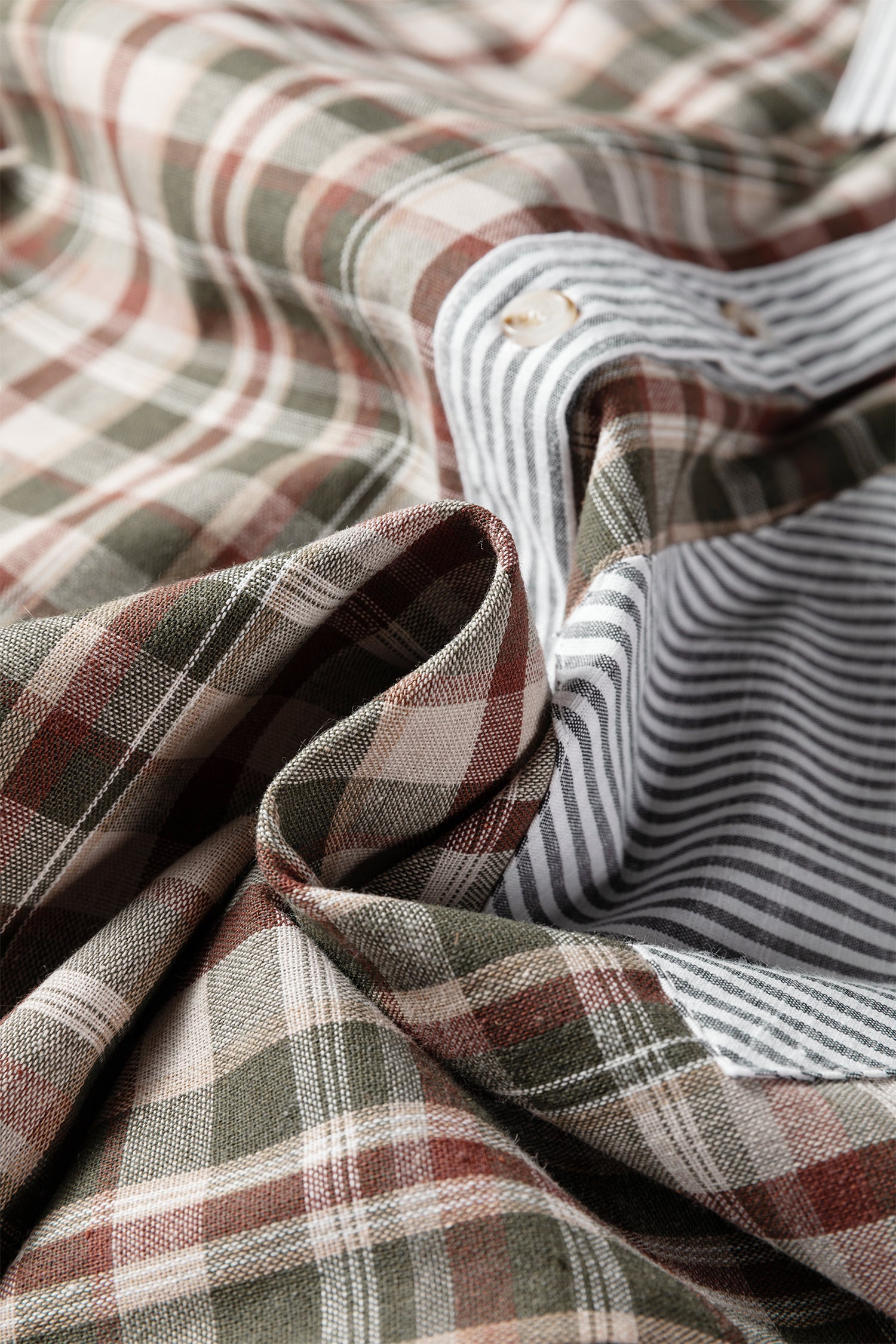 Brown Plaid Print Striped Patchwork Single Chest Pocket Buttoned Shirt-Tops/Blouses & Shirts-[Adult]-[Female]-2022 Online Blue Zone Planet