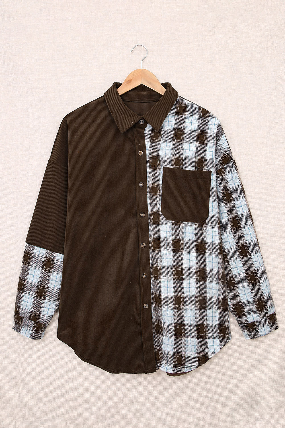 Plaid Button Up Drop Shoulder Shacket-TOPS / DRESSES-[Adult]-[Female]-2022 Online Blue Zone Planet