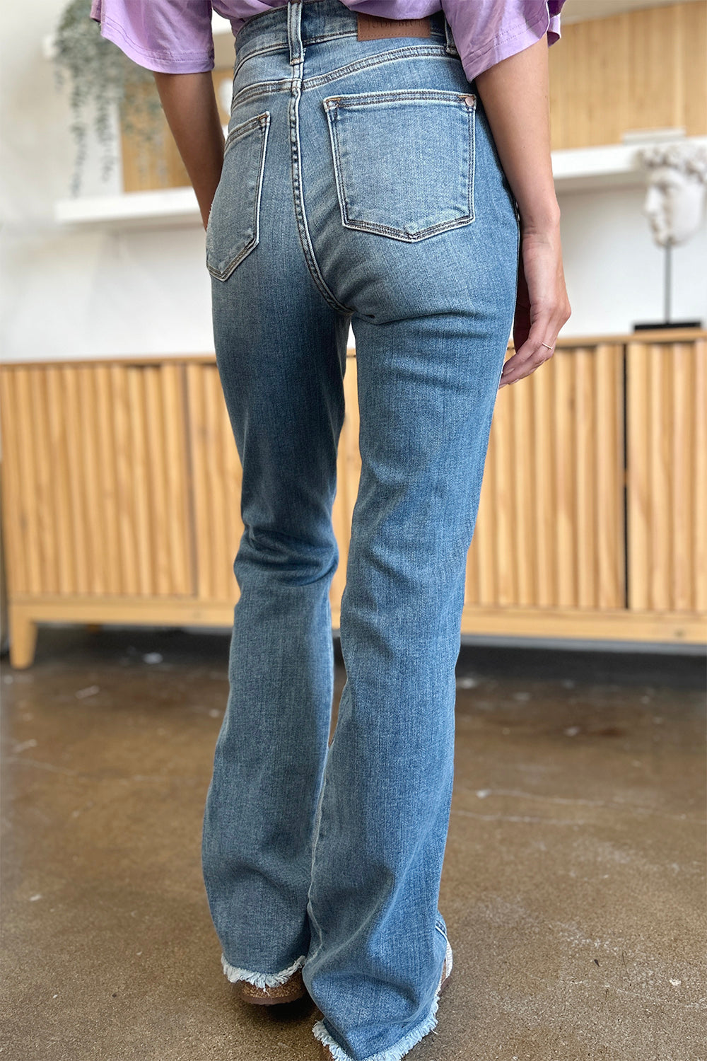 Judy Blue Full Size Distressed Raw Hem Bootcut Jeans-BOTTOM SIZES SMALL MEDIUM LARGE-[Adult]-[Female]-2022 Online Blue Zone Planet