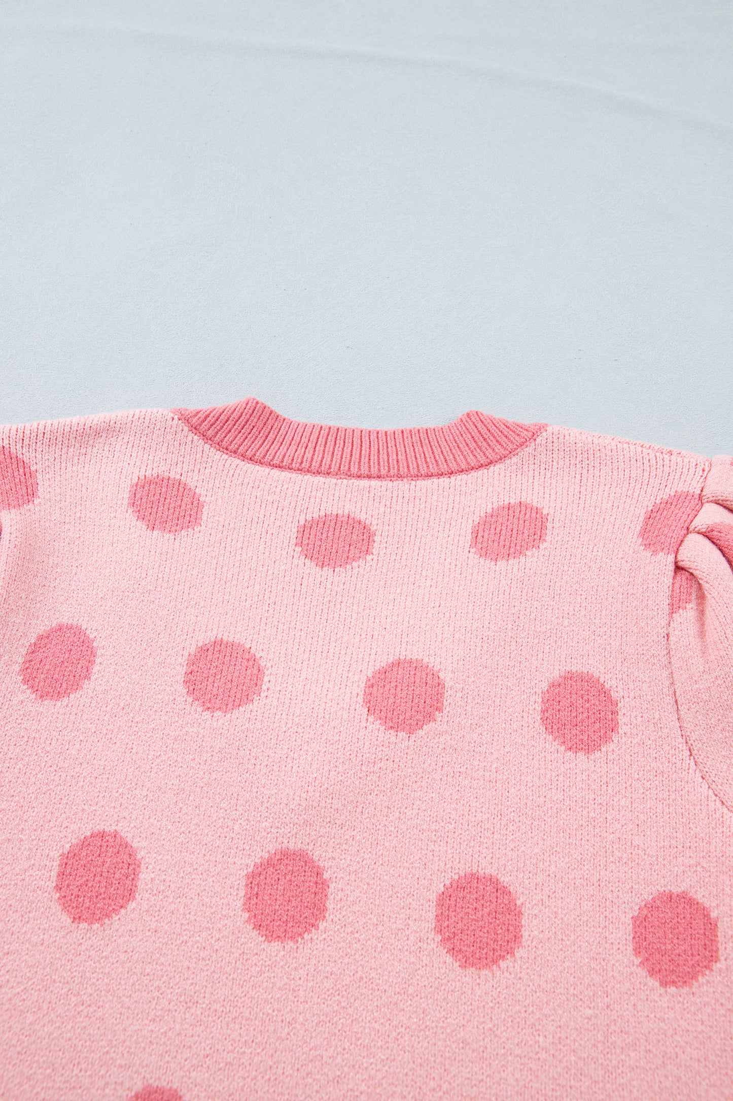 Rose Red Polka Dot Puff Short Sleeve Sweater Top-Sweaters & Cardigans/Short Sleeve Sweaters-[Adult]-[Female]-2022 Online Blue Zone Planet