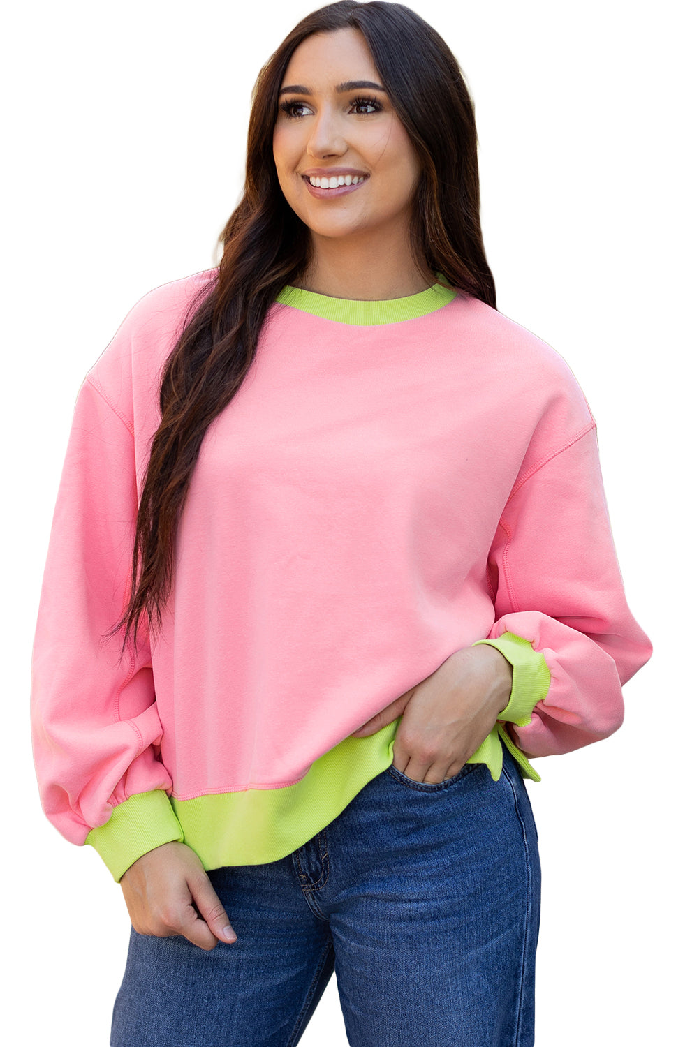 Blue Zone Planet | Blue Colorblock Bubble Sleeve Sweatshirt-TOPS / DRESSES-[Adult]-[Female]-2022 Online Blue Zone Planet