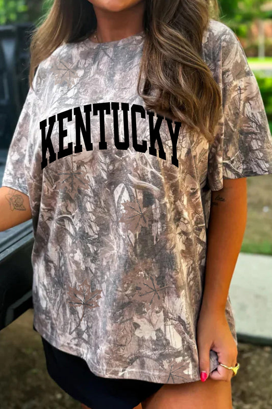 Khaki Woodland Camouflage KENTUCKY Oversize T Shirt-Graphic/Graphic Tees-[Adult]-[Female]-Khaki-S-2022 Online Blue Zone Planet