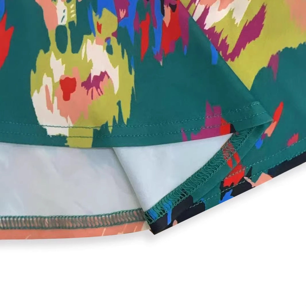 Laura's Elegant Round Neck Abstract Print Midi Dress-TOPS / DRESSES-[Adult]-[Female]-2022 Online Blue Zone Planet