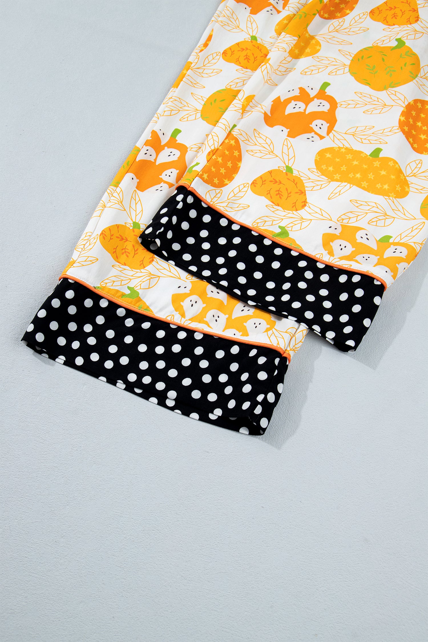 Orange Short Sleeve Pumpkin Print Polka Dot Trim Pocket Pocket Placket Home Wear Lounge Set-Loungewear & Sleepwear/Loungewear-[Adult]-[Female]-2022 Online Blue Zone Planet