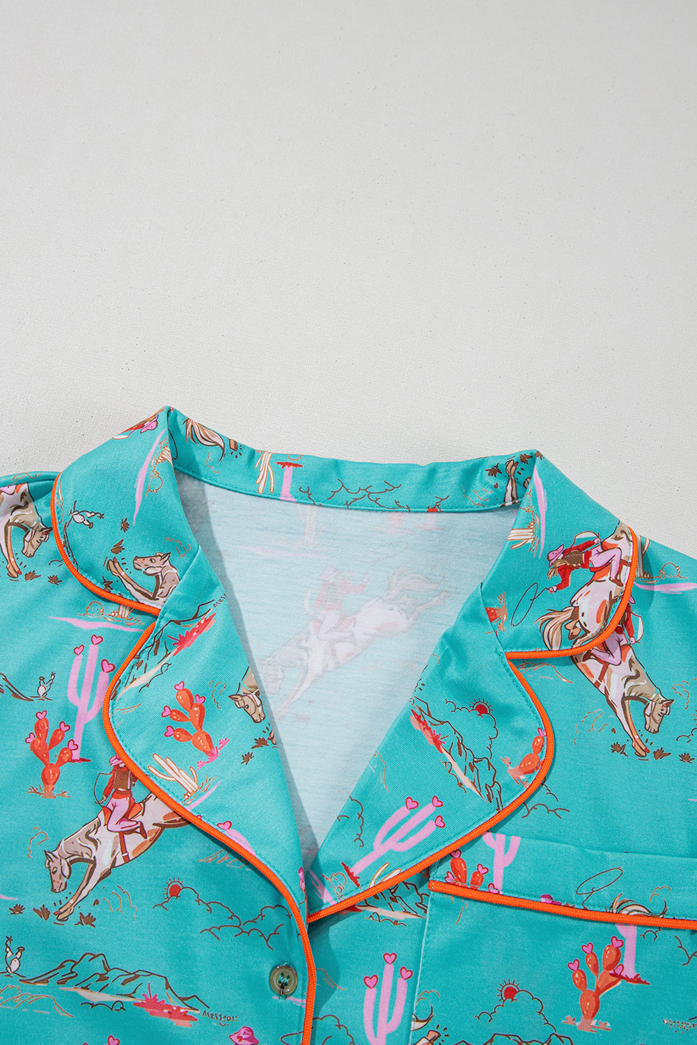 Aruba Blue Cowgirl Country Print Pajamas Set-Loungewear & Sleepwear/Sleepwear-[Adult]-[Female]-2022 Online Blue Zone Planet