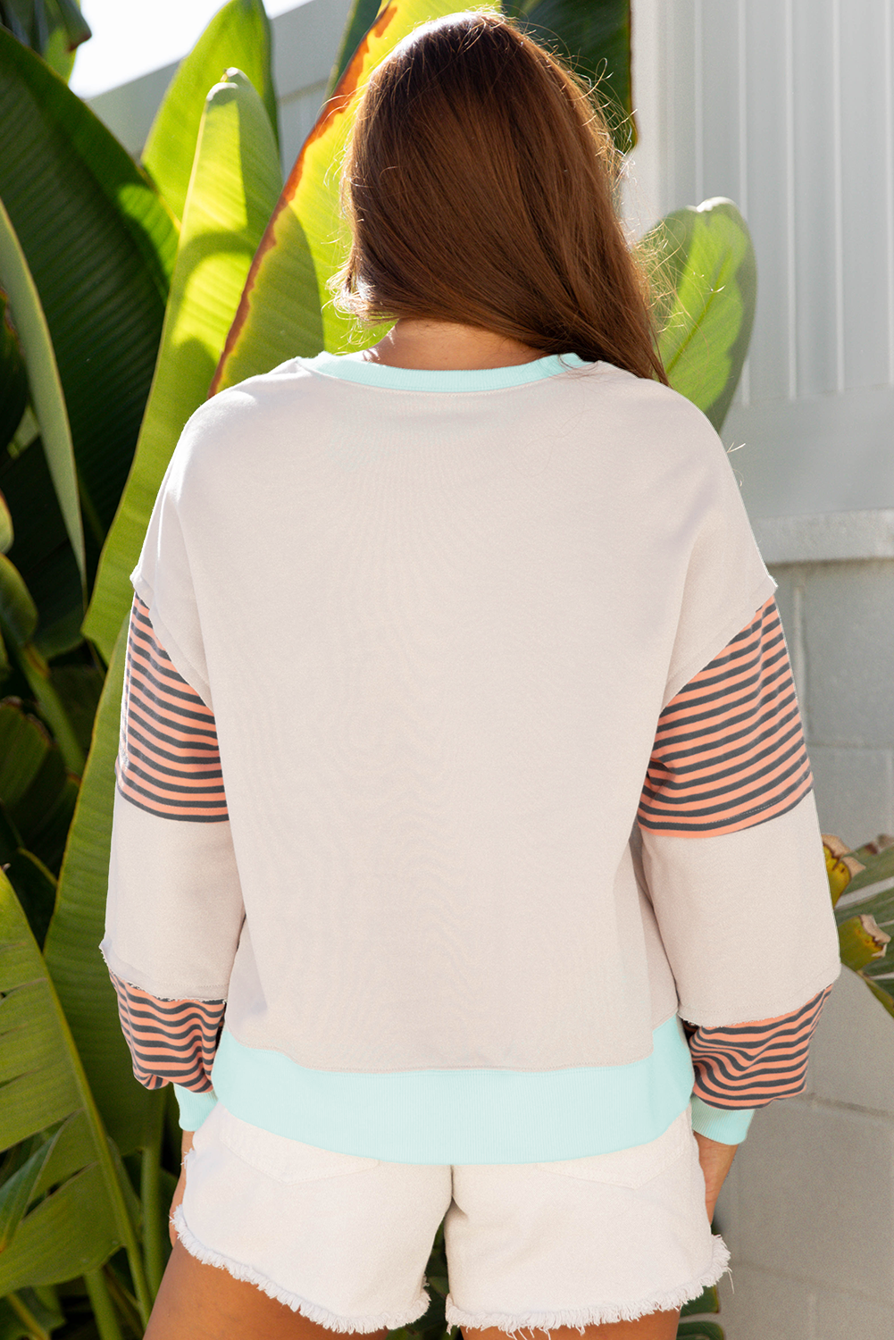 Jet Stream Striped Colorblock Patchwork Drop Shoulder Sweatshirt-Tops/Sweatshirts & Hoodies-[Adult]-[Female]-2022 Online Blue Zone Planet