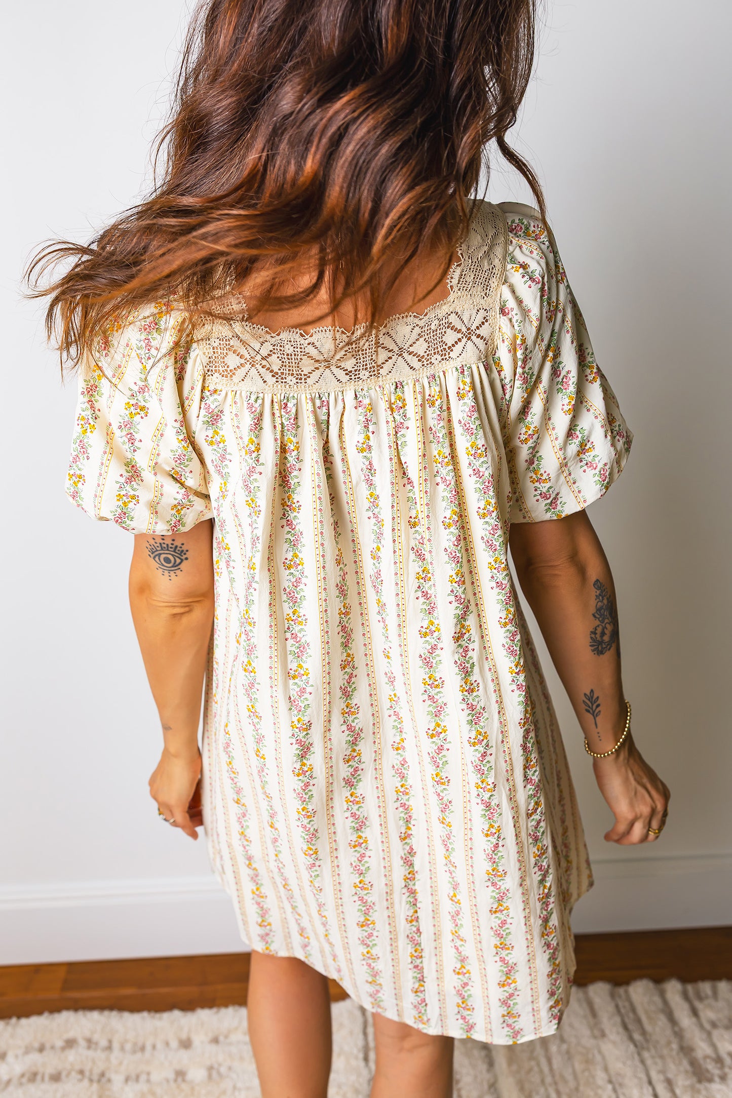 Multicolour Floral Print Contrast Ribbon Bow Lace Trim Square Neck Mini Dress-TOPS / DRESSES-[Adult]-[Female]-2022 Online Blue Zone Planet
