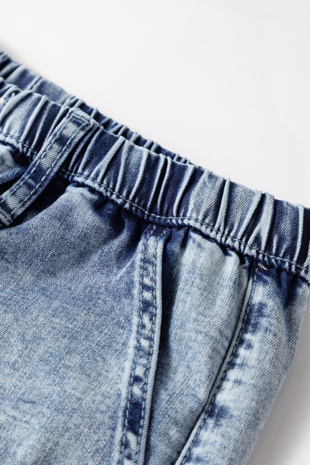 Ashleigh Blue Acid Wash Exposed Seam Drawstring High Waist Jeans-Bottoms/Jeans-[Adult]-[Female]-2022 Online Blue Zone Planet