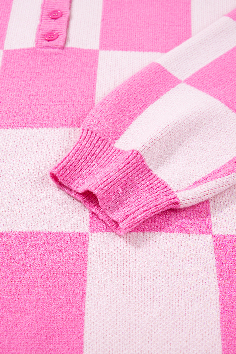 Pink Plus Size Checkered Collared Half Button Sweater-TOPS / DRESSES-[Adult]-[Female]-2022 Online Blue Zone Planet