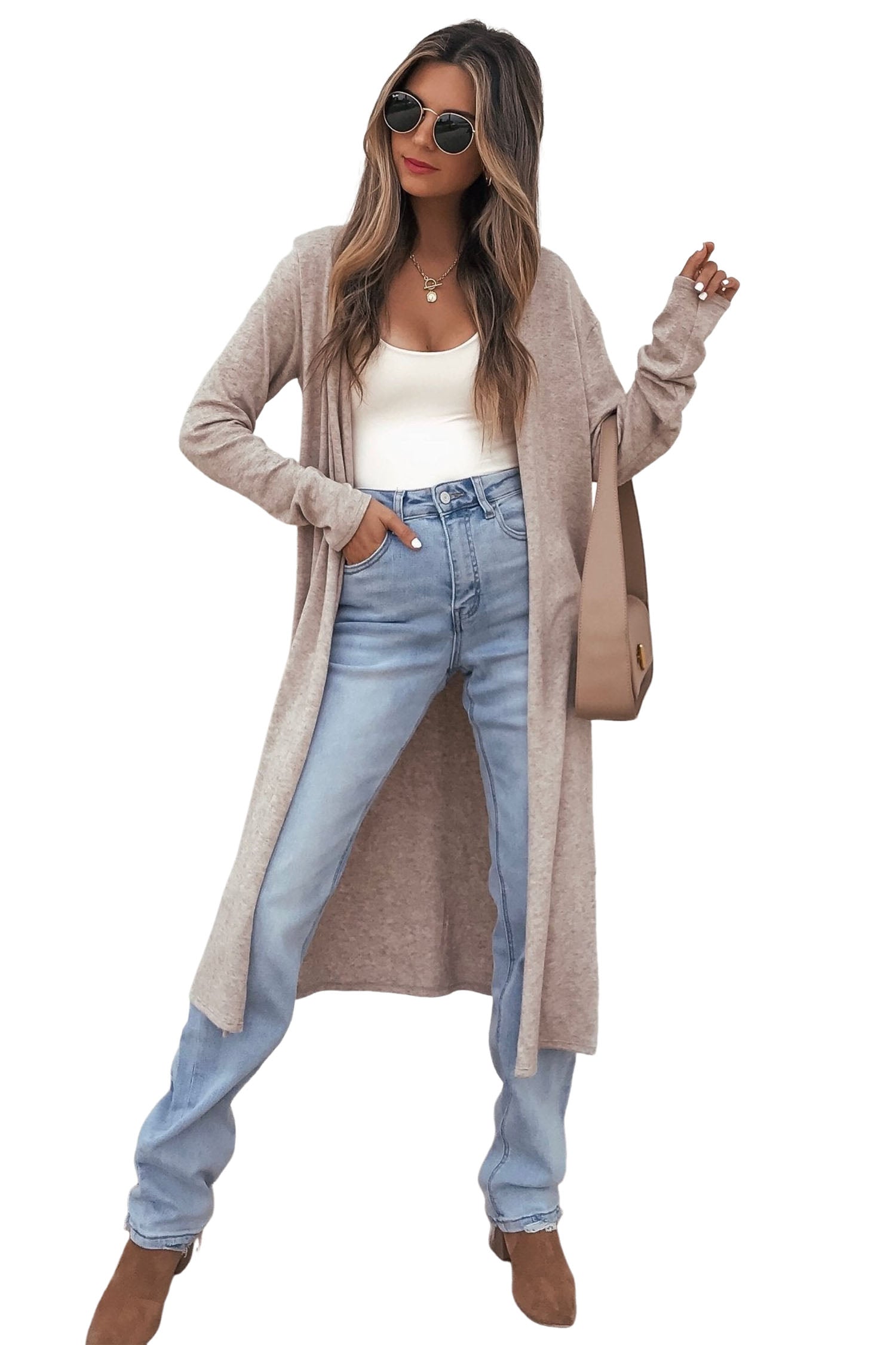 Parchment Solid Color Long Sleeve Casual Tunic Shift Cardigan-Sweaters & Cardigans/Cardigans-[Adult]-[Female]-2022 Online Blue Zone Planet