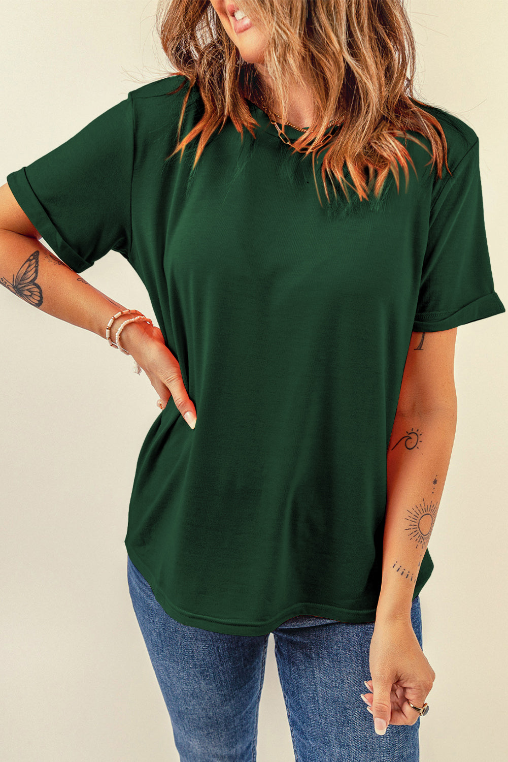 Bright Green Casual Plain Crew Neck Tee-Tops/Tops & Tees-[Adult]-[Female]-Green-S-2022 Online Blue Zone Planet