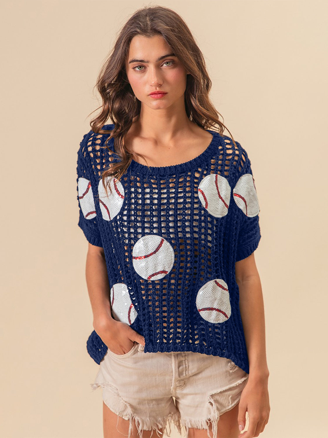 Blue Zone Planet | BiBi Baseball Patch Short Sleeve Net Cover-Up-TOPS / DRESSES-[Adult]-[Female]-2022 Online Blue Zone Planet