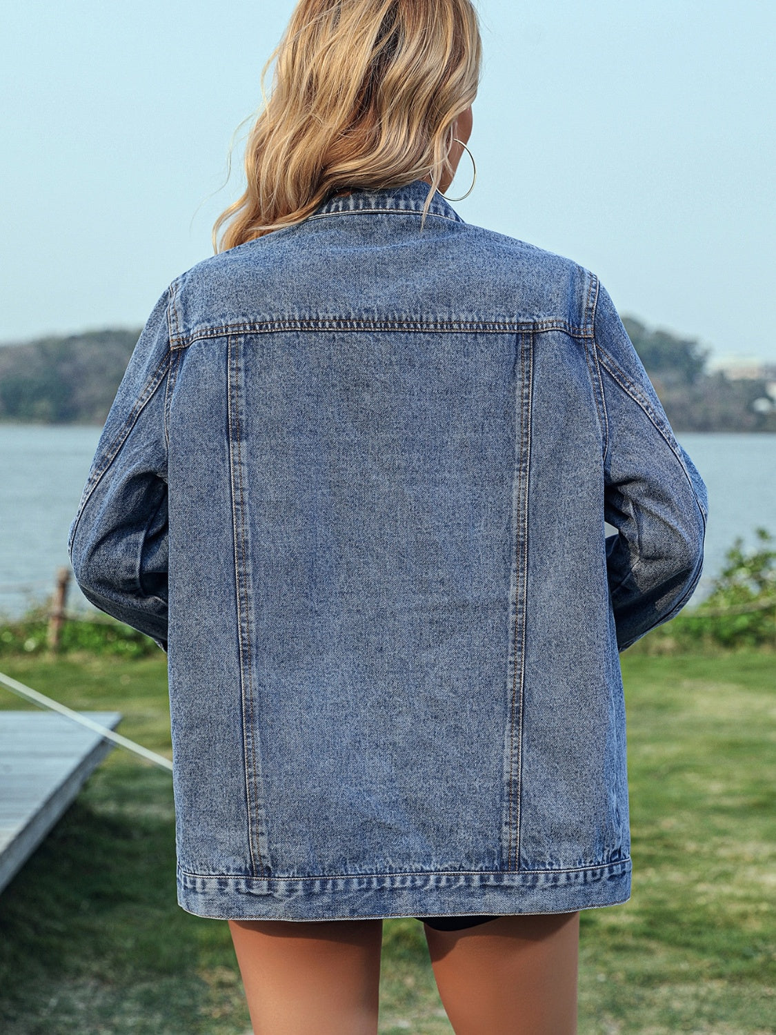 Studded Button Up Long Sleeve Denim Jacket-TOPS / DRESSES-[Adult]-[Female]-2022 Online Blue Zone Planet