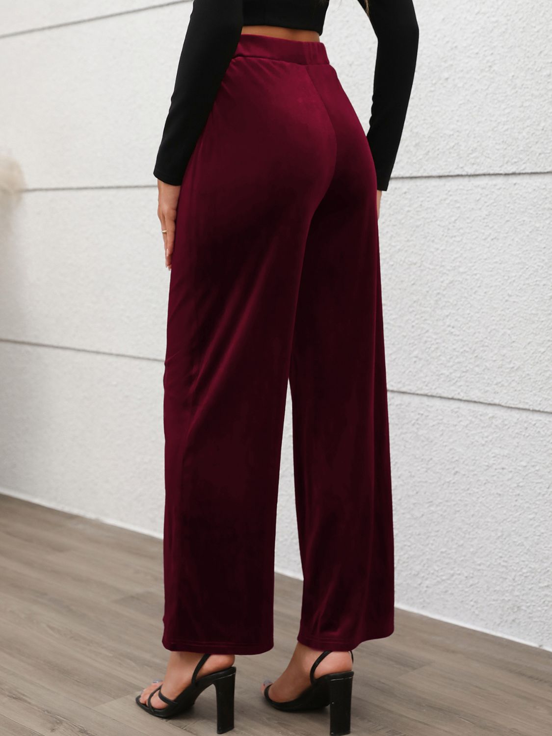 Elastic Waist Wide Leg Pants-BOTTOMS SIZES SMALL MEDIUM LARGE-[Adult]-[Female]-2022 Online Blue Zone Planet