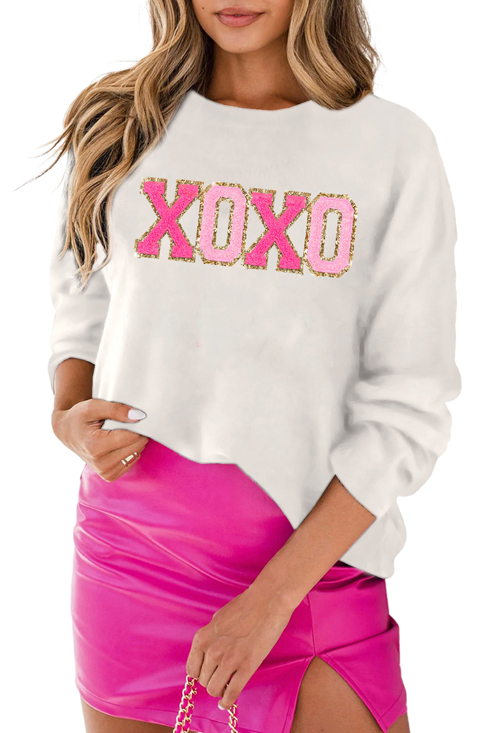 White Glitter Merry & Bright Round Neck Knit Sweater-Sweaters-[Adult]-[Female]-2022 Online Blue Zone Planet