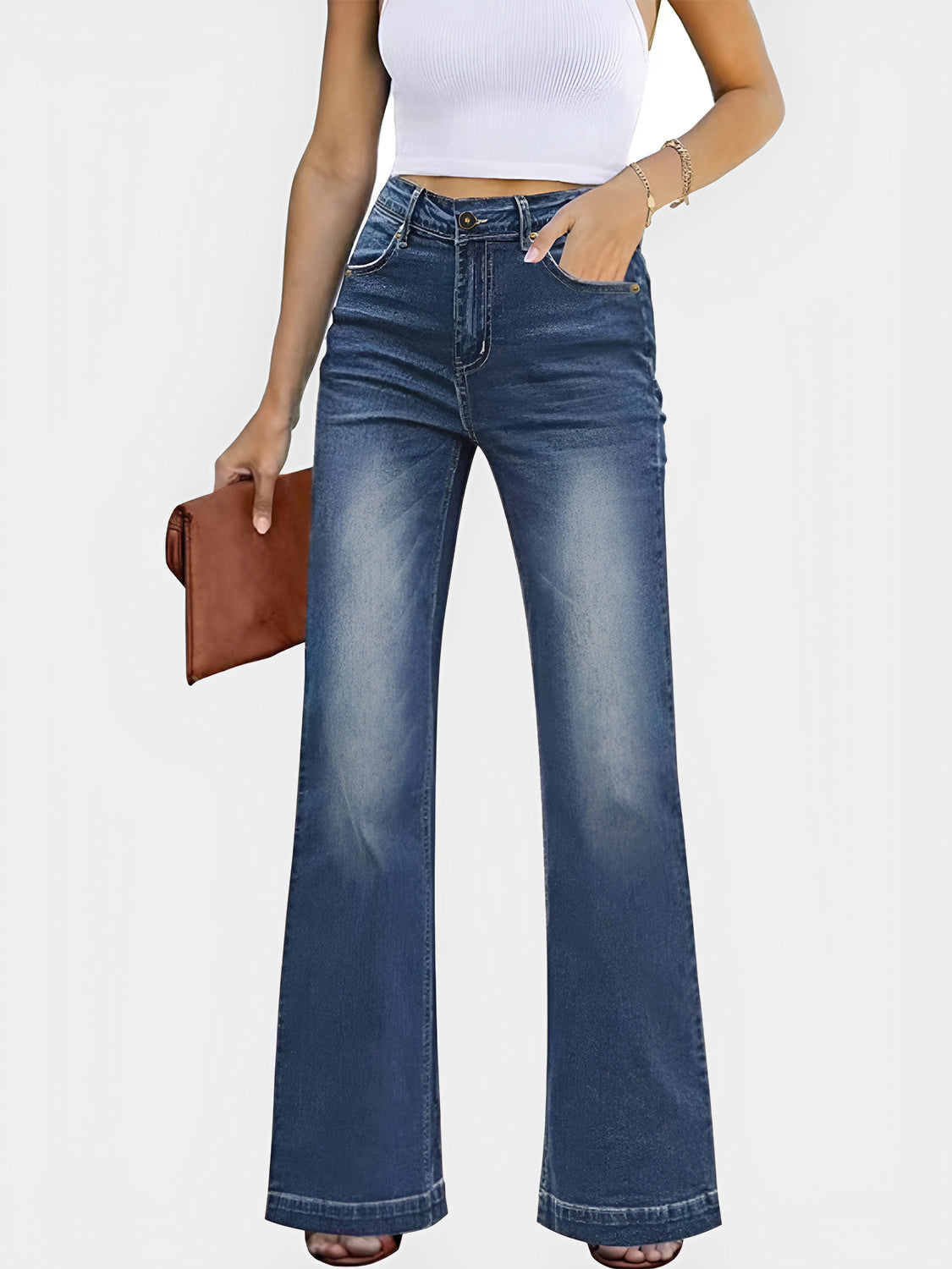 Blue Zone Planet | High Waist Bootcut Jeans with Pockets-TOPS / DRESSES-[Adult]-[Female]-Medium-S-2022 Online Blue Zone Planet