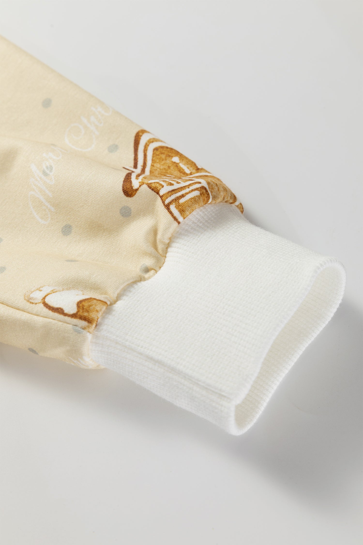 Beige Gingerbread Man Christmas Print Long Sleeve Pullover Lounge Short Set-Loungewear & Sleepwear/Loungewear-[Adult]-[Female]-2022 Online Blue Zone Planet