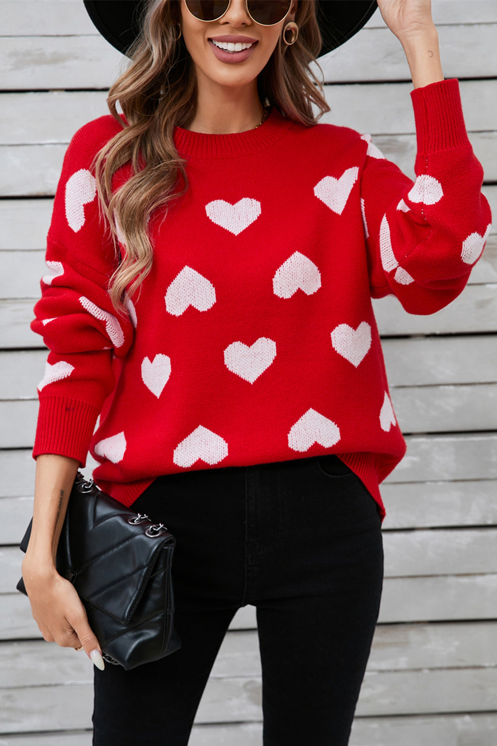 Angel Wings Heart Round Neck Long Sleeve Sweater-TOPS / DRESSES-[Adult]-[Female]-Deep Red-S-2022 Online Blue Zone Planet