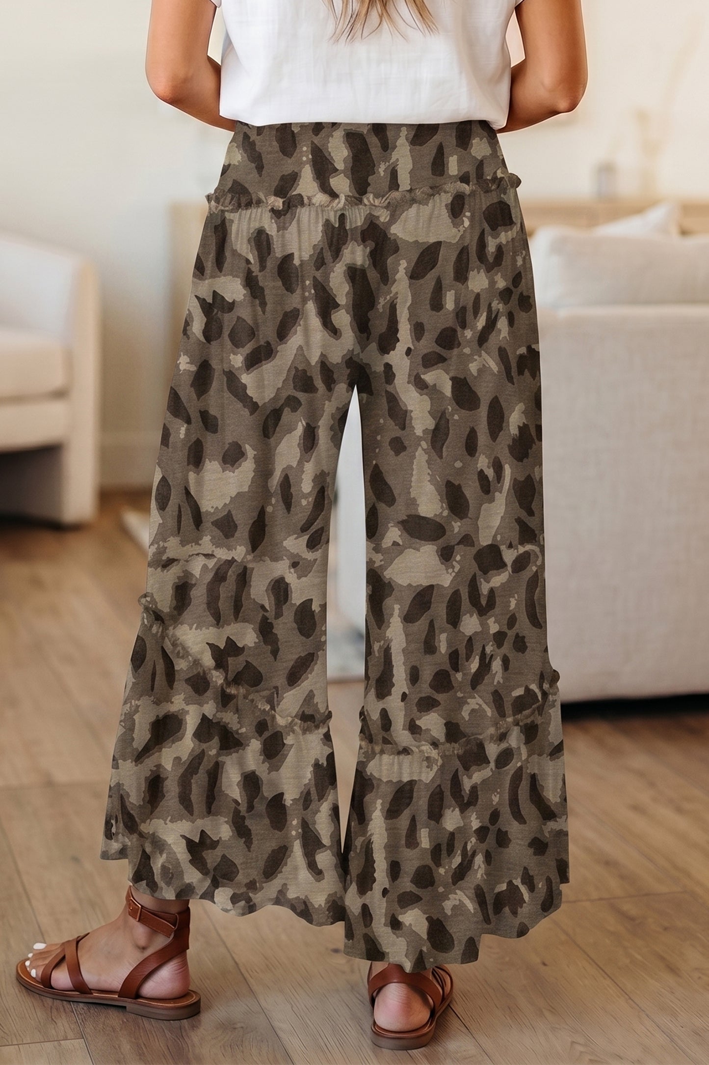 Multicolour Camo Print Wide Leg Casual Pants-Bottoms/Pants & Culotte-[Adult]-[Female]-2022 Online Blue Zone Planet