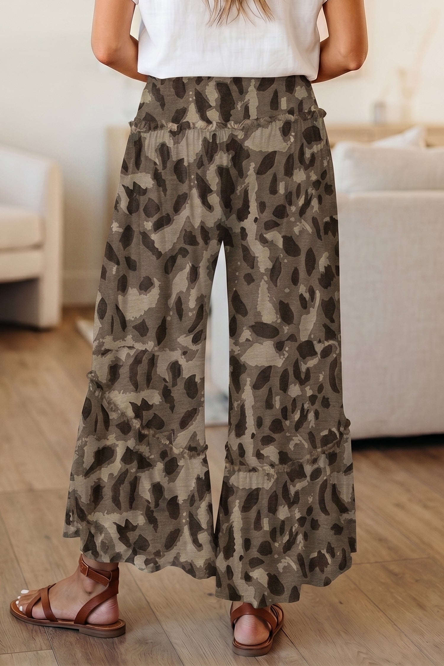Multicolour Camo Print Wide Leg Casual Pants-Bottoms/Pants & Culotte-[Adult]-[Female]-2022 Online Blue Zone Planet
