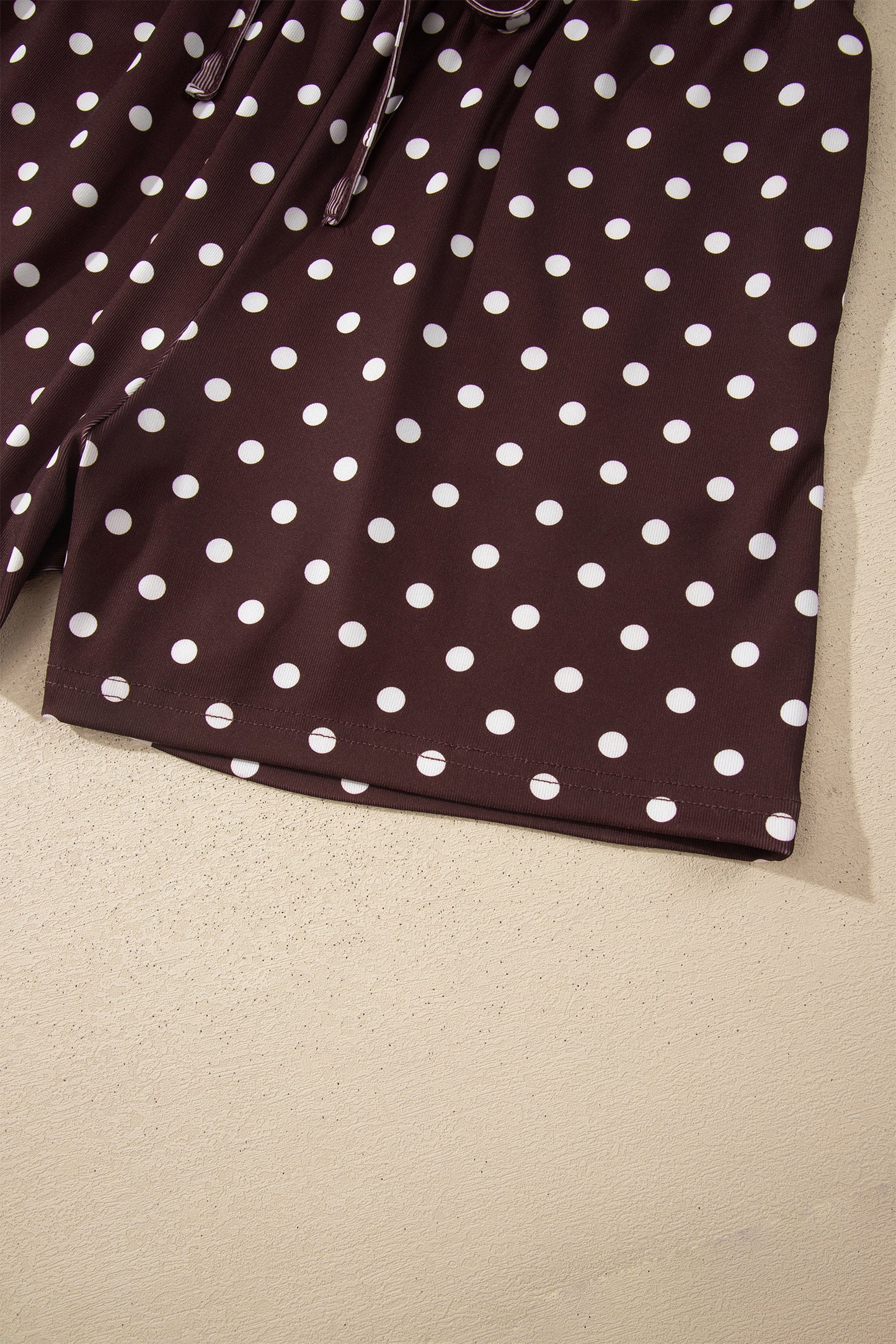 Brown Polka Dot Halter Tank Drawstring Elastic Waist Short Set-Two Piece Sets/Short Sets-[Adult]-[Female]-2022 Online Blue Zone Planet