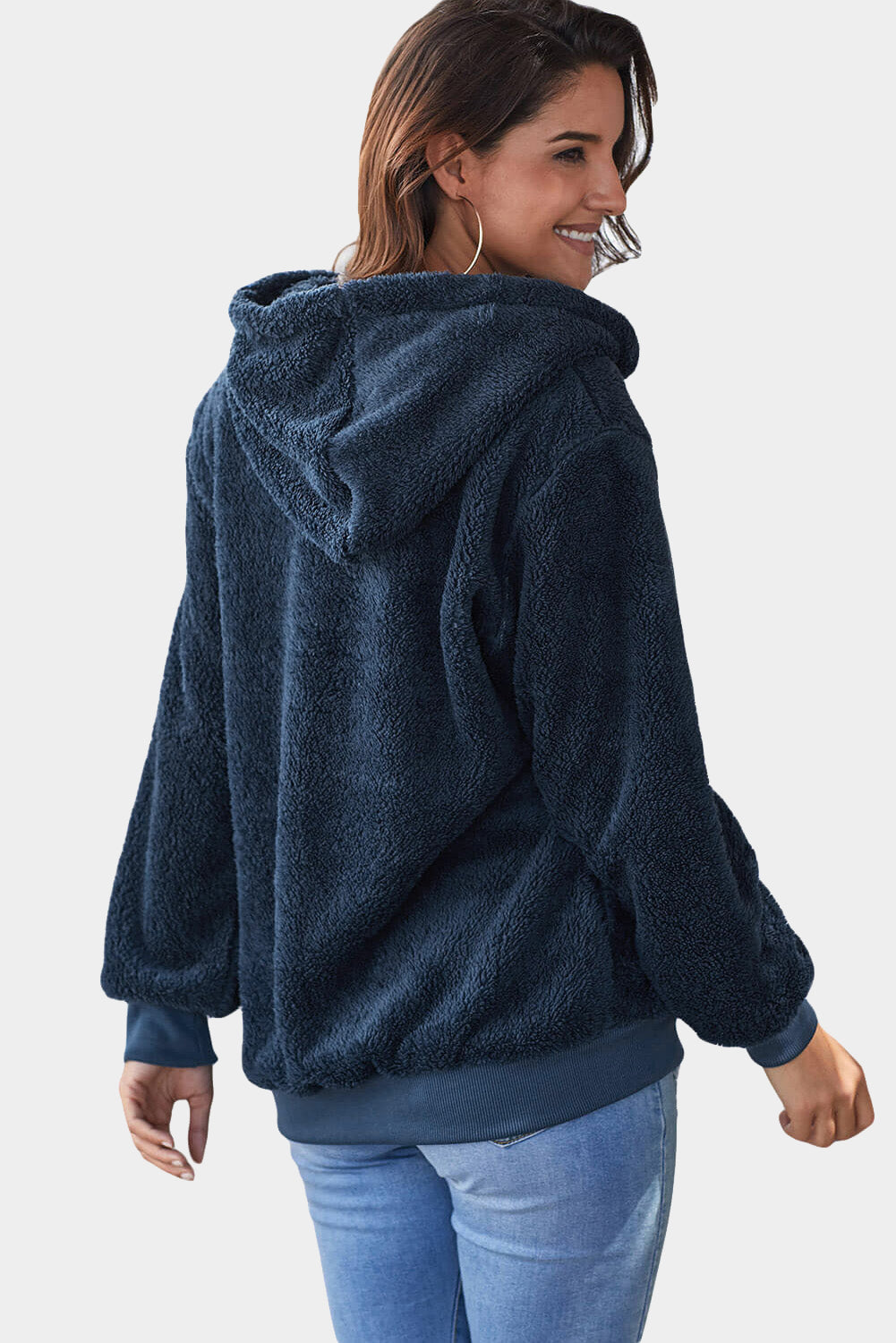 Navy Warm Furry Pullover Hoodie-Tops / Dresses-[Adult]-[Female]-2022 Online Blue Zone Planet
