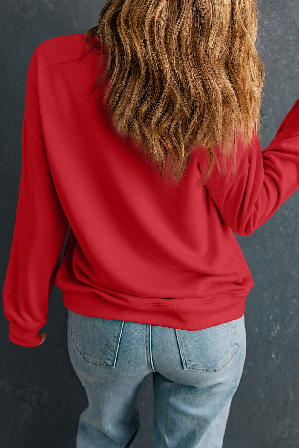 Red Rhinestone Fox Drop Shoulder Pullover Sweatshirt-Graphic/Graphic Sweatshirts-[Adult]-[Female]-2022 Online Blue Zone Planet