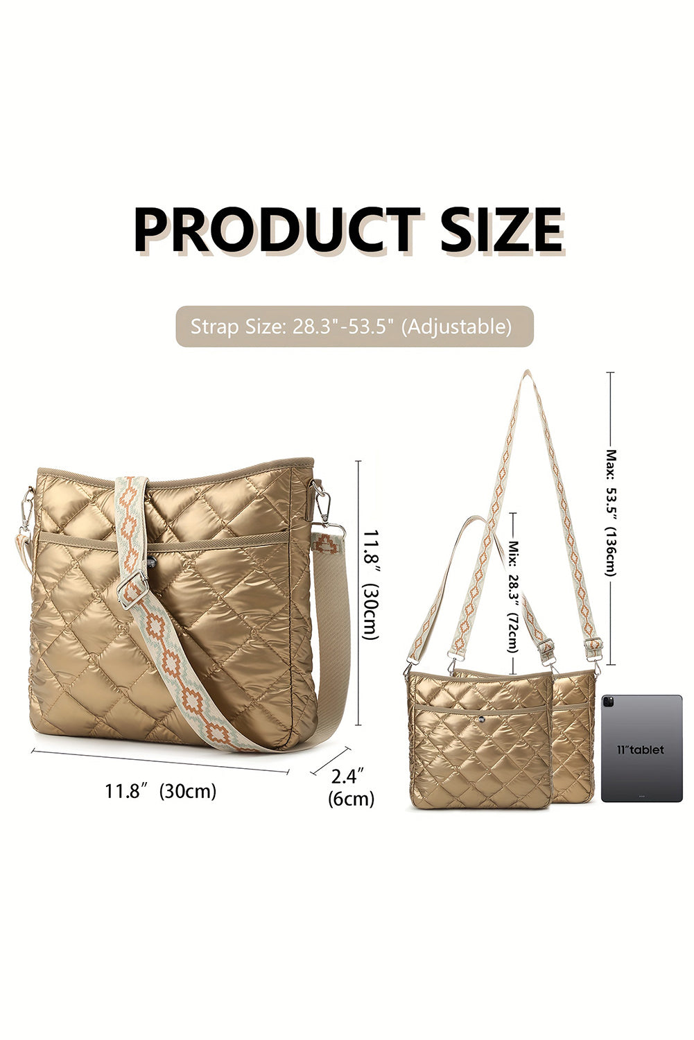 Gold Quilted Large Capacity Shoulder Bag-Shoulder Bag-[Adult]-[Female]-Gold-ONE SIZE-2022 Online Blue Zone Planet